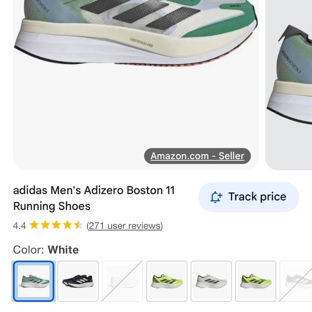 Adidas Adizero Boston 11 Shoes - White and Black and Green - Picture 4 of 6